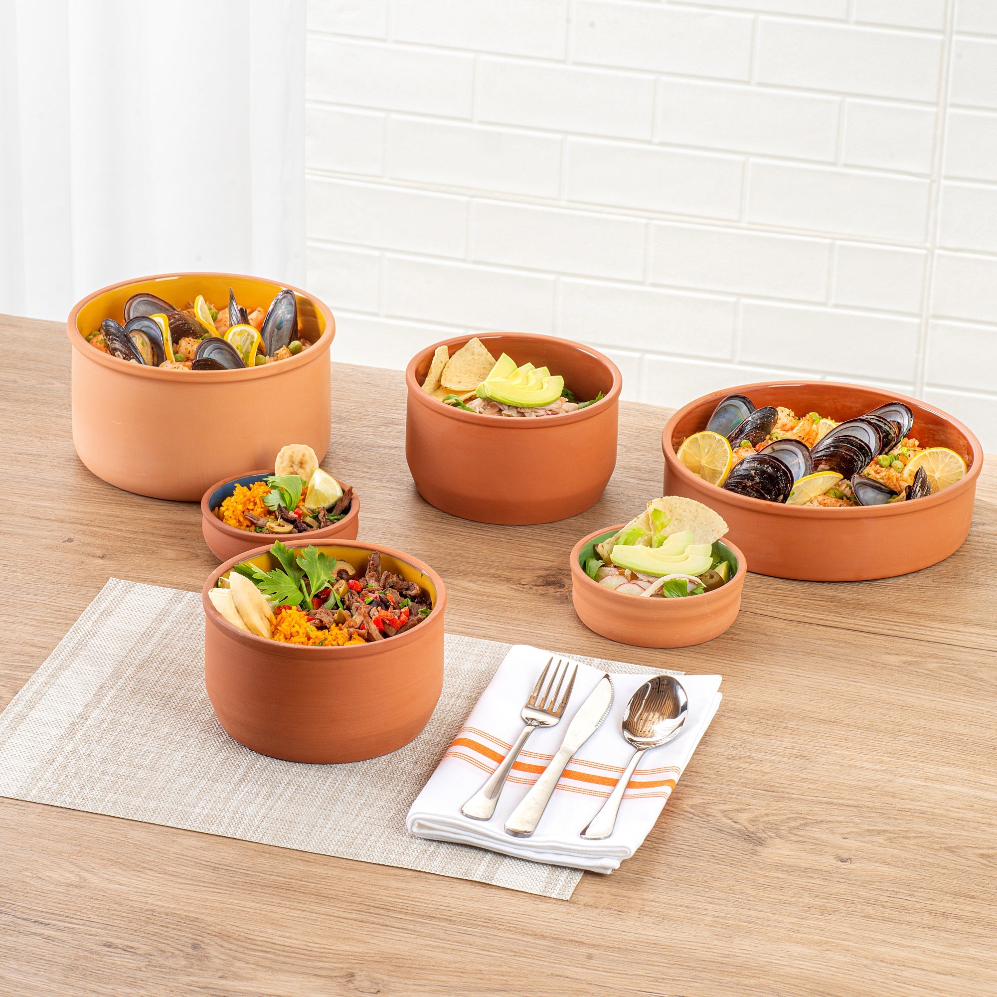 Terra Tek 34 oz Terracotta Cazuela Bowl - Yellow Glazed Interior, Oven-Safe, Microwave-Safe - 6 1/4" x 6 1/4" x 3 1/2" - 2 count box