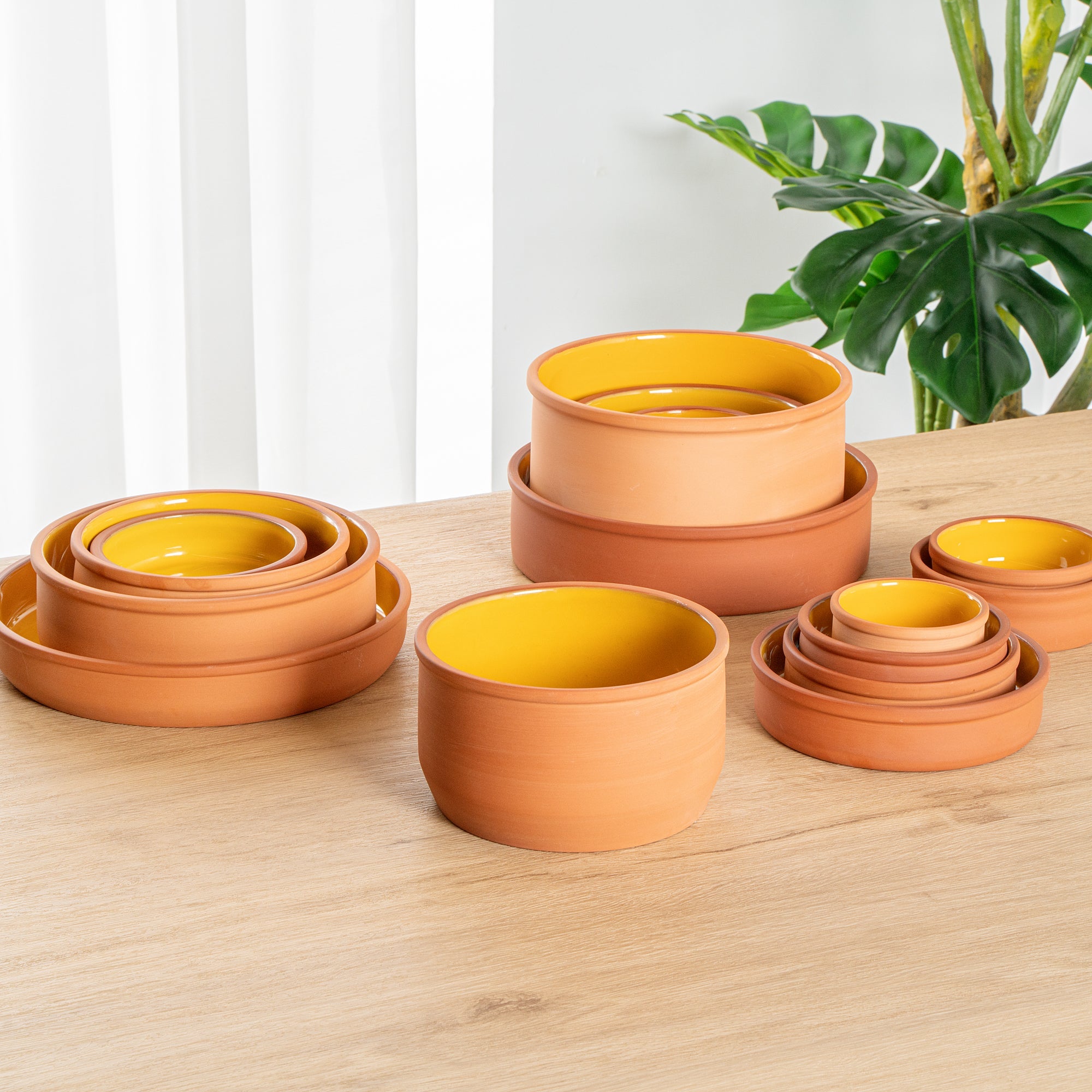 Terra Tek 34 oz Terracotta Cazuela Bowl - Yellow Glazed Interior, Oven-Safe, Microwave-Safe - 6 1/4" x 6 1/4" x 3 1/2" - 2 count box