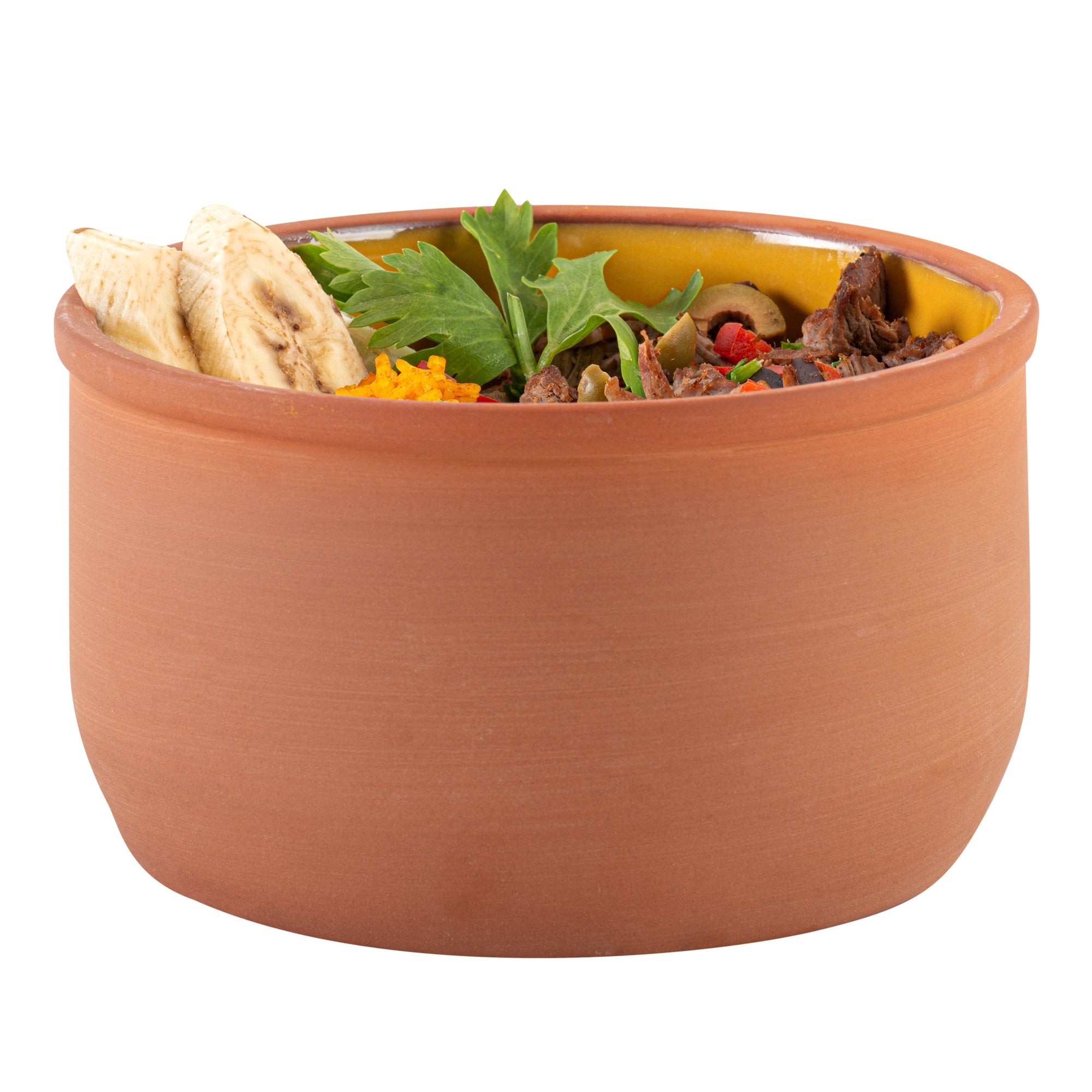 Terra Tek 34 oz Terracotta Cazuela Bowl - Yellow Glazed Interior, Oven-Safe, Microwave-Safe - 6 1/4" x 6 1/4" x 3 1/2" - 10 count box
