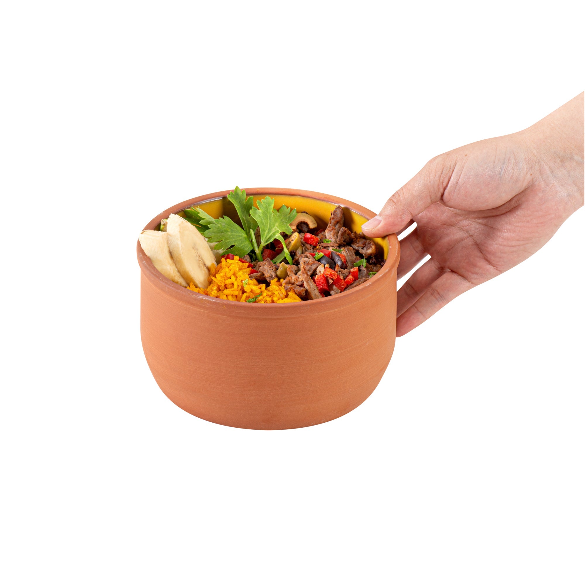 Terra Tek 34 oz Terracotta Cazuela Bowl - Yellow Glazed Interior, Oven-Safe, Microwave-Safe - 6 1/4" x 6 1/4" x 3 1/2" - 10 count box