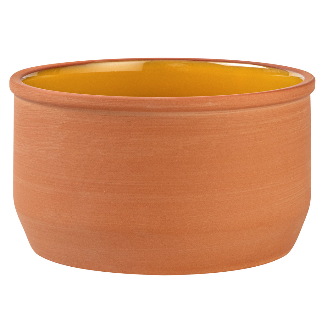 Terra Tek 34 oz Terracotta Cazuela Bowl - Yellow Glazed Interior, Oven-Safe, Microwave-Safe - 6 1/4" x 6 1/4" x 3 1/2" - 10 count box