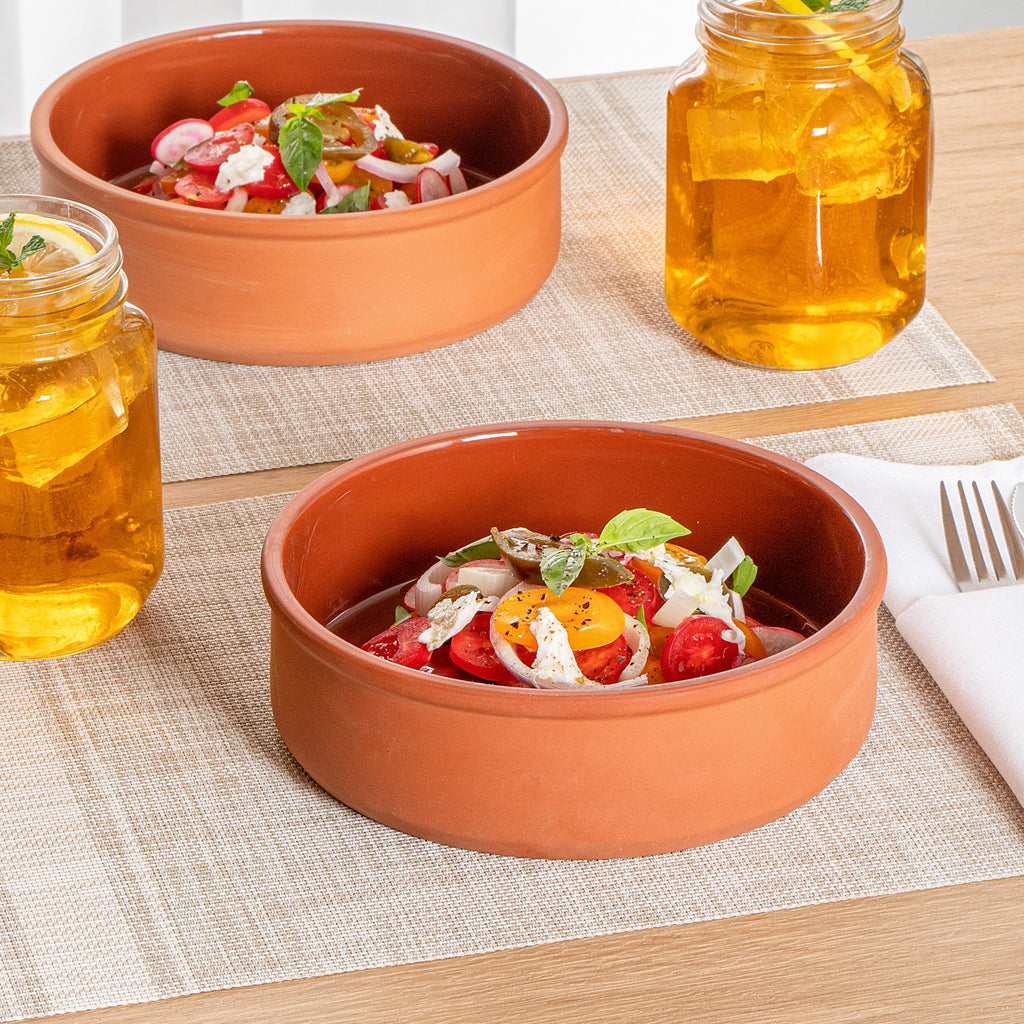 Terra Tek 34 oz Terracotta Cazuela Bowl - Brown Glazed Interior, Oven-Safe, Microwave-Safe - 7 1/2'' x 7 1/2'' x 2 1/4'' - 10 count box