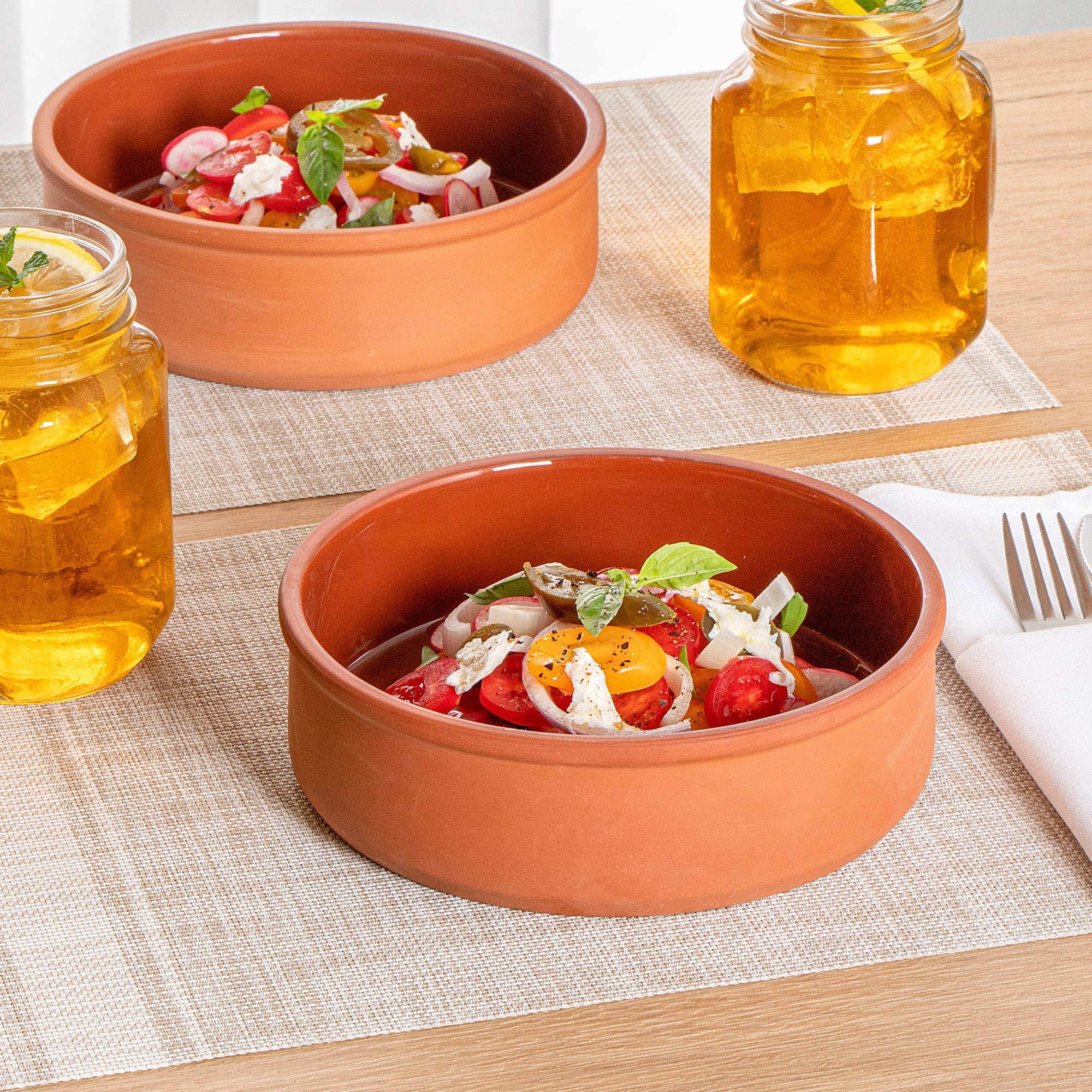 Terra Tek 34 oz Terracotta Cazuela Bowl - Brown Glazed Interior, Oven-Safe, Microwave-Safe - 7 1/2'' x 7 1/2'' x 2 1/4'' - 10 count box