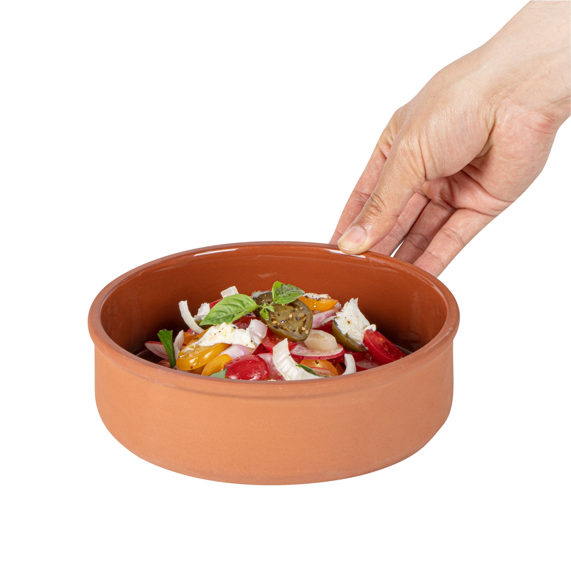 Terra Tek 34 oz Terracotta Cazuela Bowl - Brown Glazed Interior, Oven-Safe, Microwave-Safe - 7 1/2'' x 7 1/2'' x 2 1/4'' - 10 count box