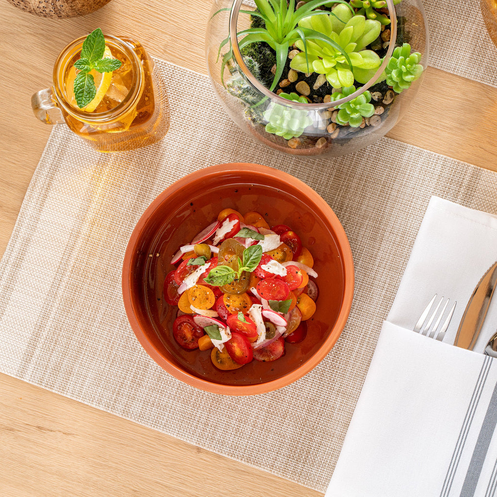 Terra Tek 34 oz Terracotta Cazuela Bowl - Brown Glazed Interior, Oven-Safe, Microwave-Safe - 7 1/2'' x 7 1/2'' x 2 1/4'' - 10 count box