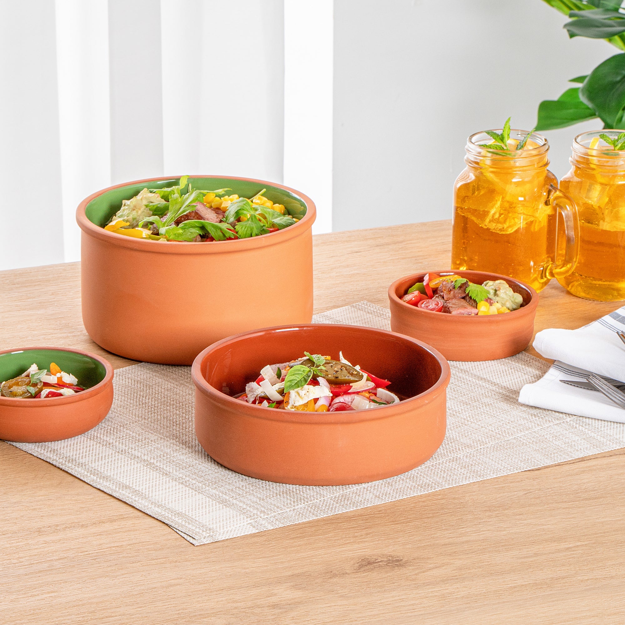 Terra Tek 34 oz Terracotta Cazuela Bowl - Brown Glazed Interior, Oven-Safe, Microwave-Safe - 7 1/2'' x 7 1/2'' x 2 1/4'' - 10 count box