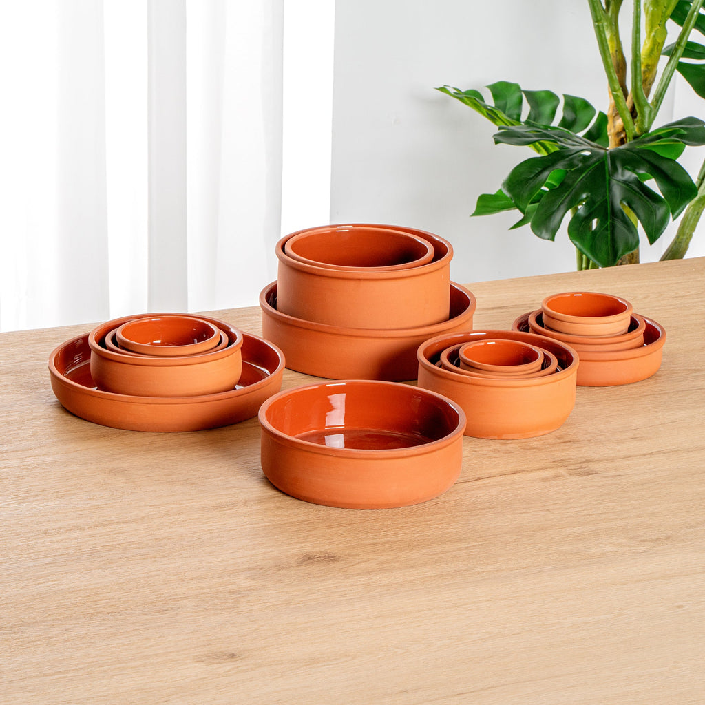 Terra Tek 34 oz Terracotta Cazuela Bowl - Brown Glazed Interior, Oven-Safe, Microwave-Safe - 7 1/2'' x 7 1/2'' x 2 1/4'' - 10 count box