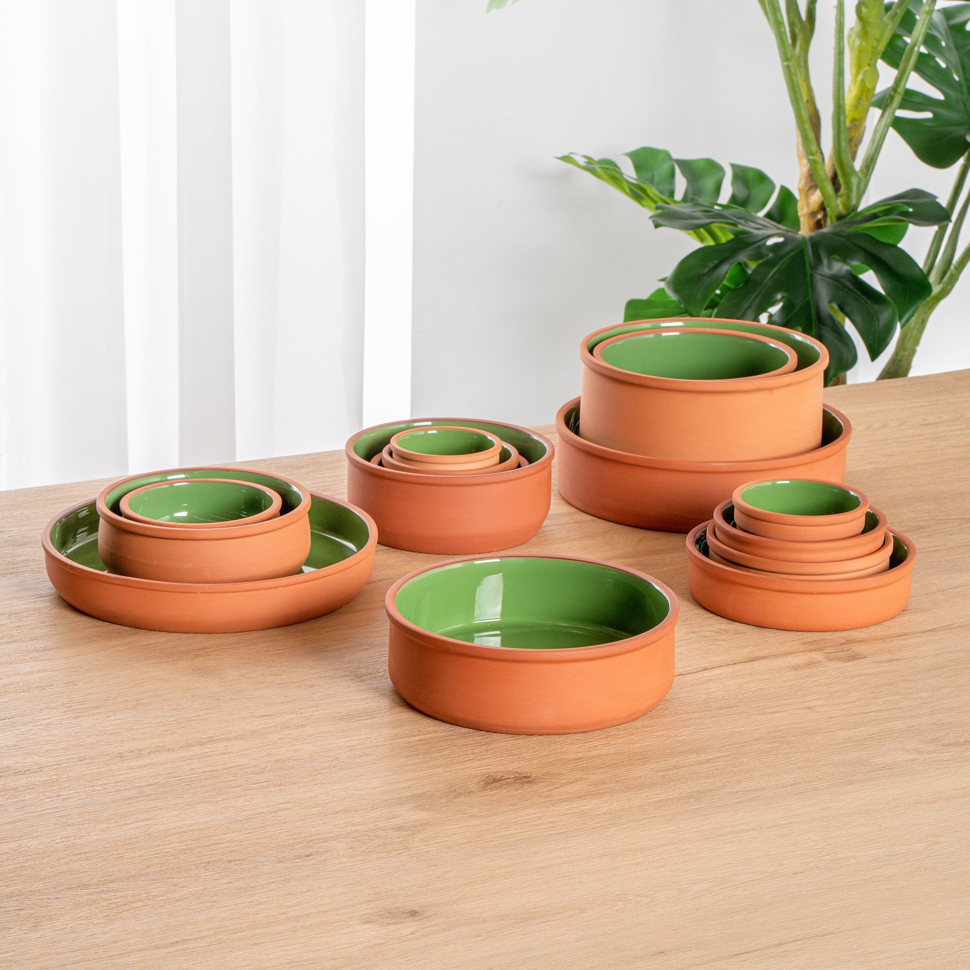 Terra Tek 34 oz Terracotta Cazuela Bowl - Green Glazed Interior, Oven-Safe, Microwave-Safe - 7 1/2'' x 7 1/2'' x 2 1/4'' - 10 count box