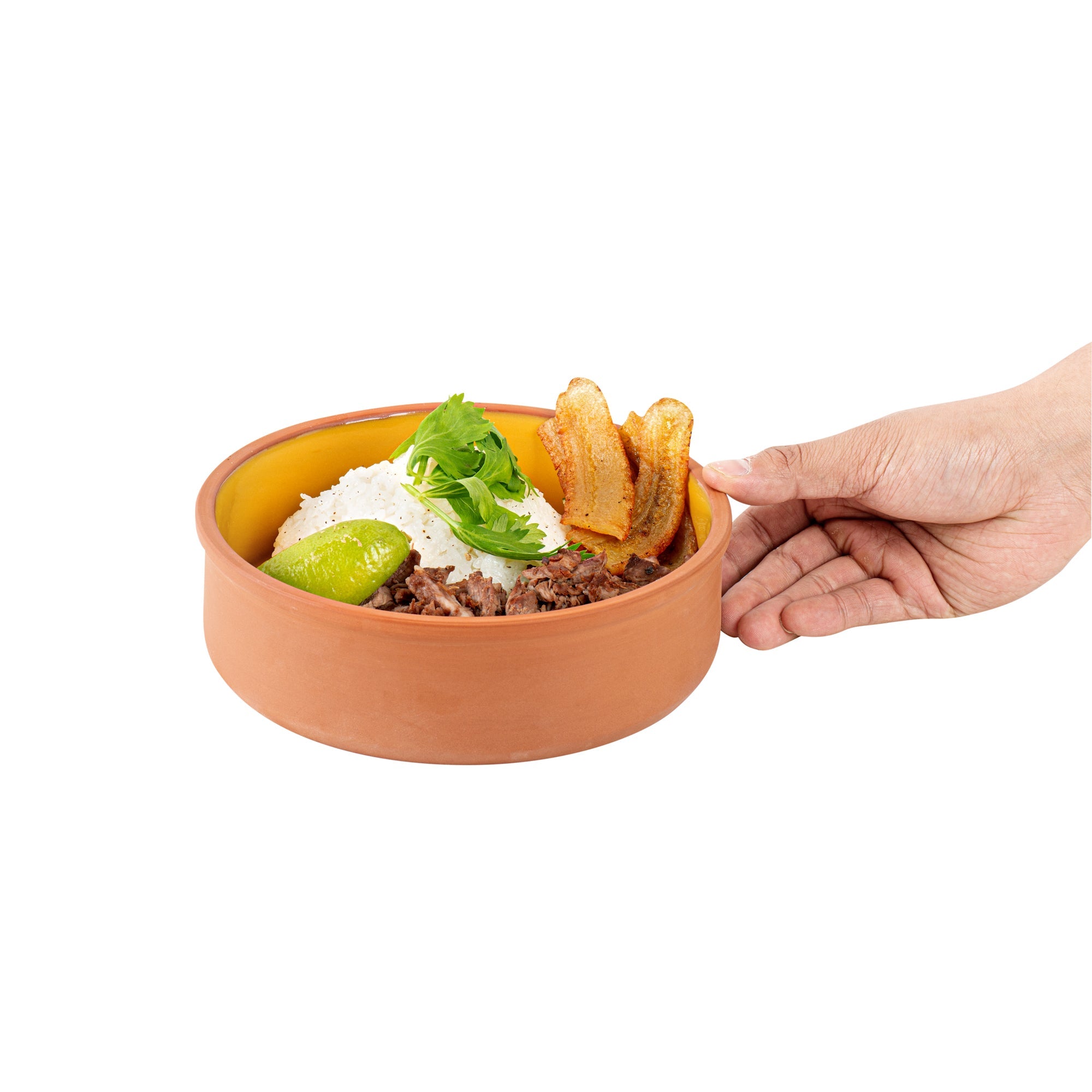 Terra Tek 34 oz Terracotta Cazuela Bowl - Yellow Glazed Interior, Oven-Safe, Microwave-Safe - 7 1/2'' x 7 1/2'' x 2 1/4'' - 2 count box