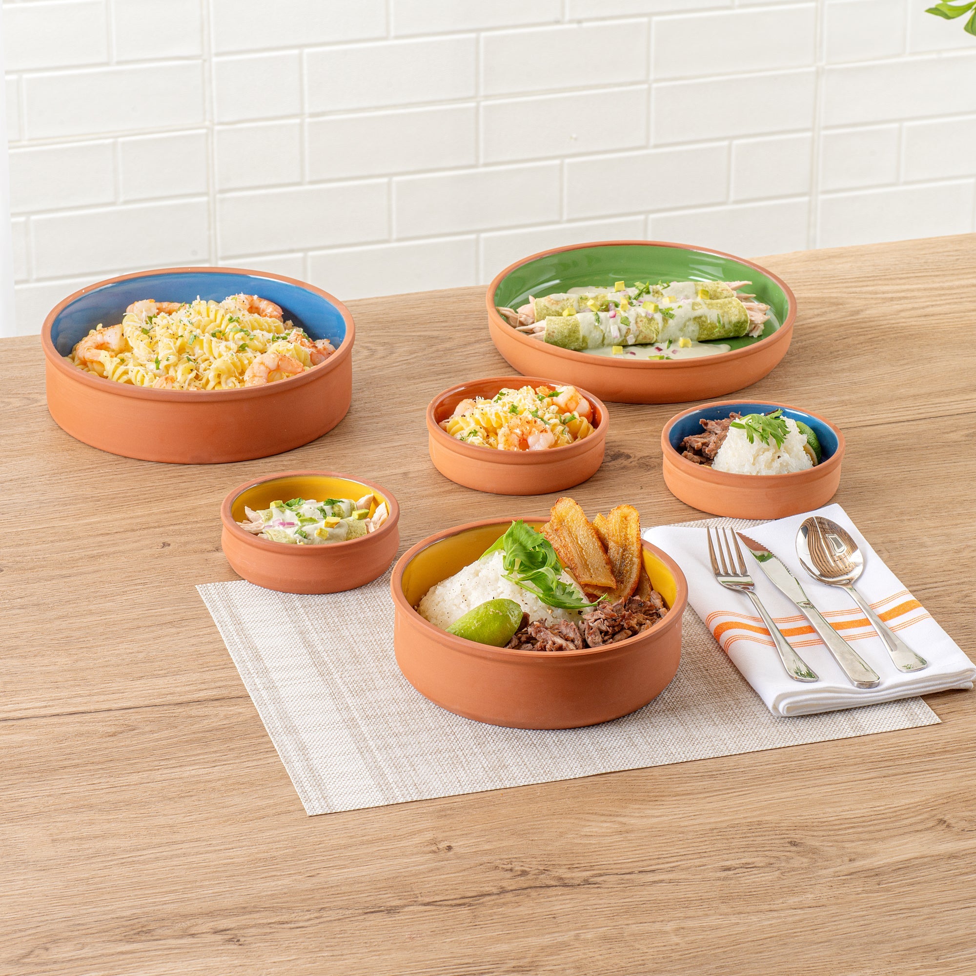 Terra Tek 34 oz Terracotta Cazuela Bowl - Yellow Glazed Interior, Oven-Safe, Microwave-Safe - 7 1/2'' x 7 1/2'' x 2 1/4'' - 2 count box