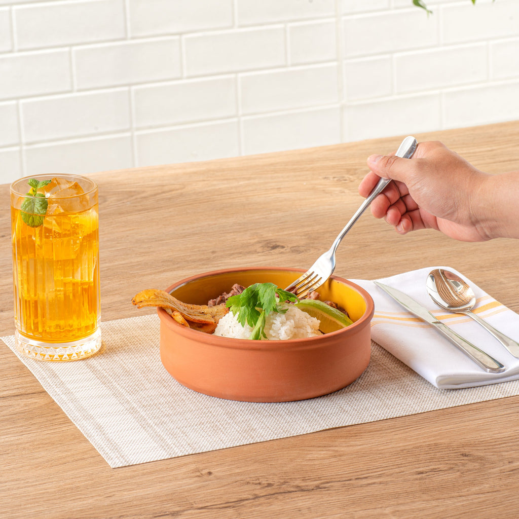 Terra Tek 34 oz Terracotta Cazuela Bowl - Yellow Glazed Interior, Oven-Safe, Microwave-Safe - 7 1/2'' x 7 1/2'' x 2 1/4'' - 10 count box