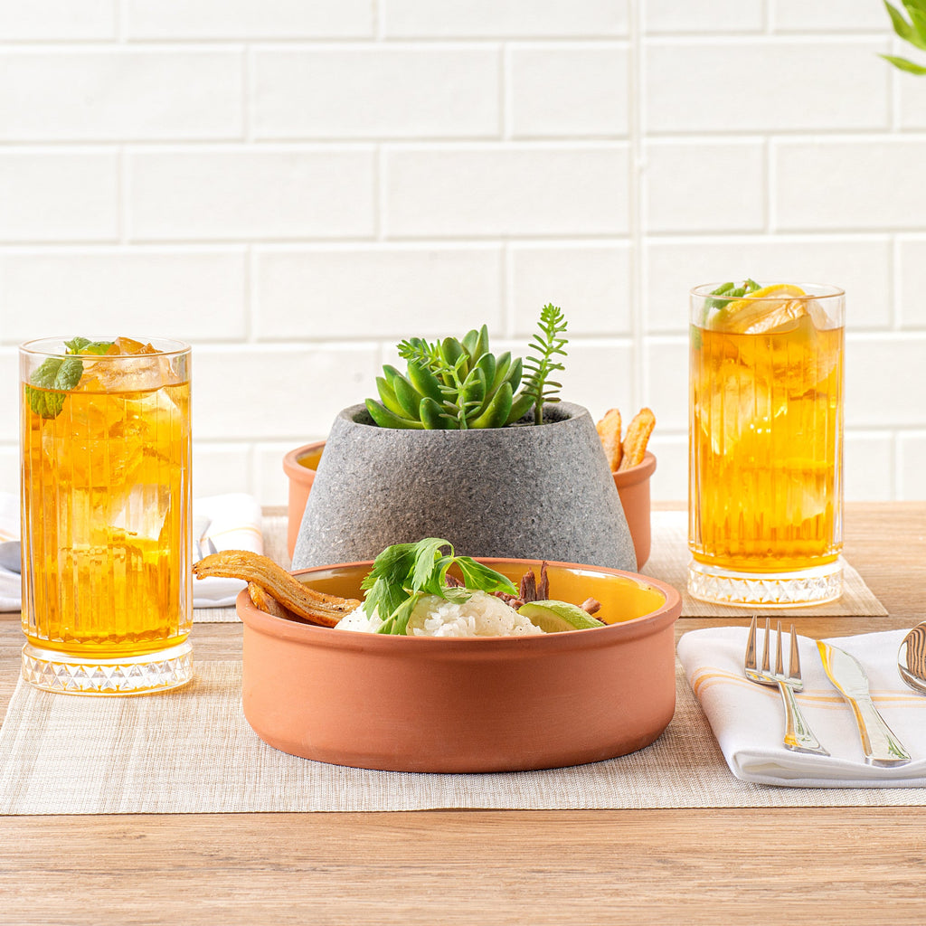Terra Tek 34 oz Terracotta Cazuela Bowl - Yellow Glazed Interior, Oven-Safe, Microwave-Safe - 7 1/2'' x 7 1/2'' x 2 1/4'' - 10 count box