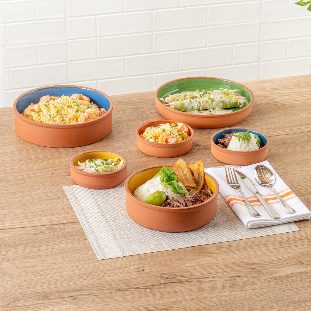 Terra Tek 34 oz Terracotta Cazuela Bowl - Yellow Glazed Interior, Oven-Safe, Microwave-Safe - 7 1/2'' x 7 1/2'' x 2 1/4'' - 10 count box