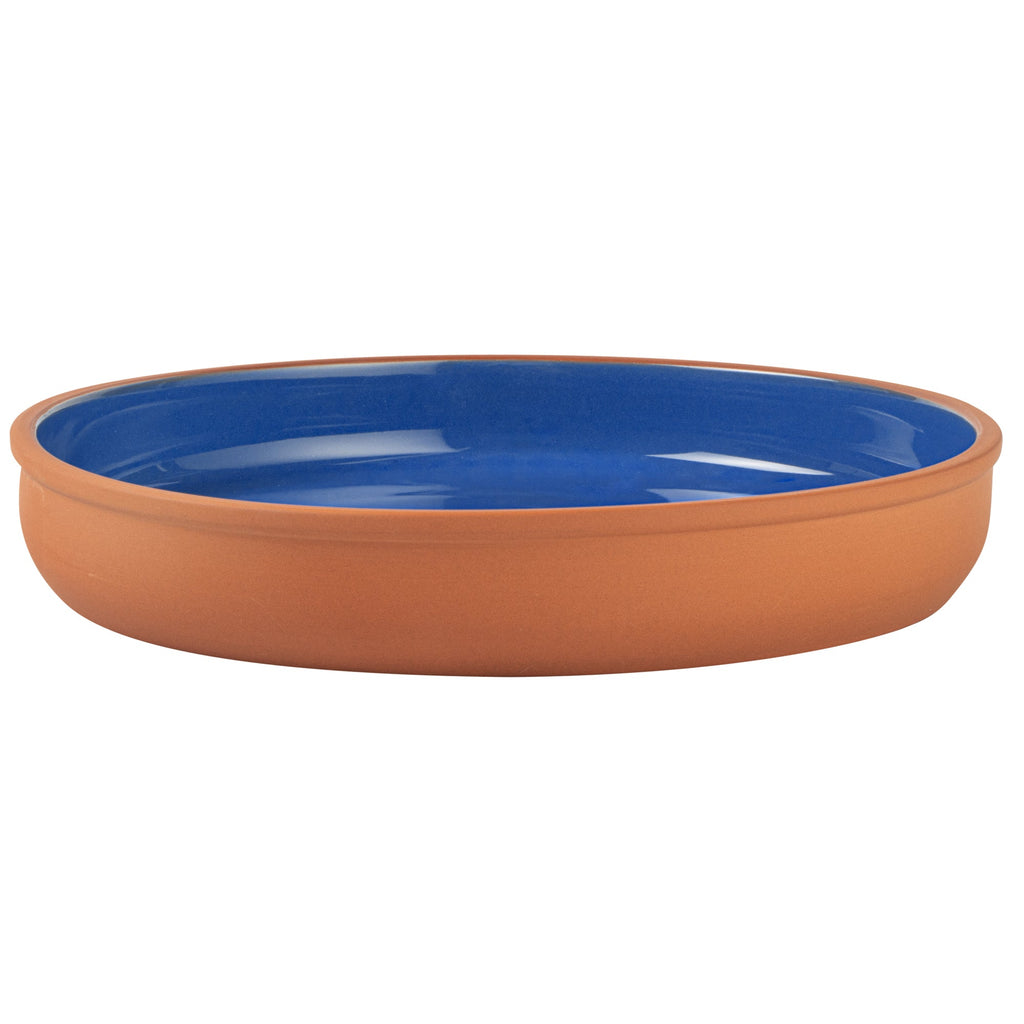 Terra Tek 34 oz Terracotta Cazuela Bowl - Blue Glazed Interior, Oven-Safe, Microwave-Safe - 9 1/4'' x 9 1/4'' x 1 1/2'' - 2 count box