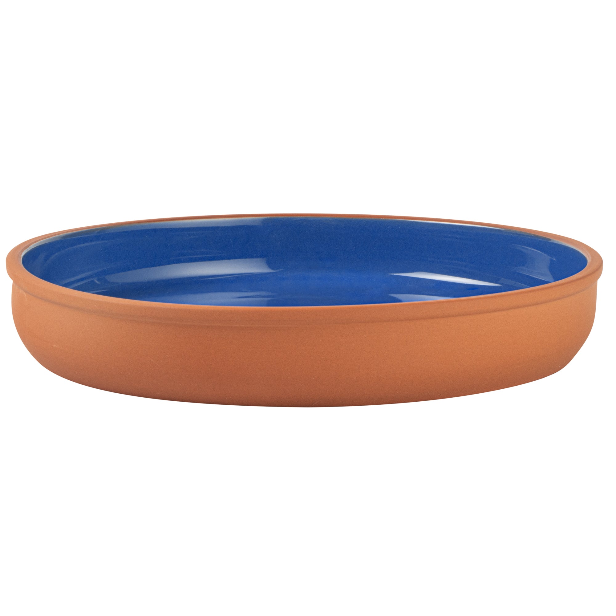 Terra Tek 34 oz Terracotta Cazuela Bowl - Blue Glazed Interior, Oven-Safe, Microwave-Safe - 9 1/4'' x 9 1/4'' x 1 1/2'' - 2 count box