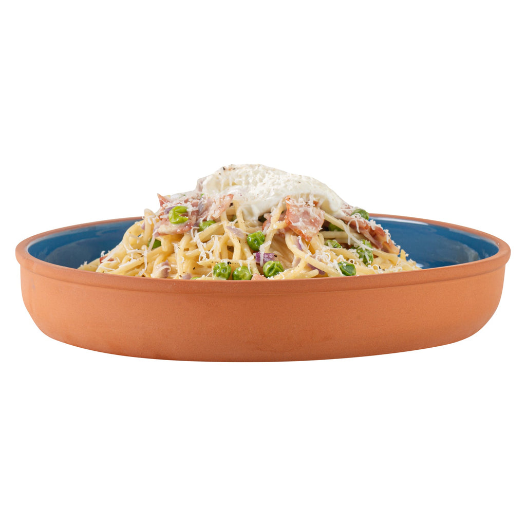Terra Tek 34 oz Terracotta Cazuela Bowl - Blue Glazed Interior, Oven-Safe, Microwave-Safe - 9 1/4'' x 9 1/4'' x 1 1/2'' - 10 count box