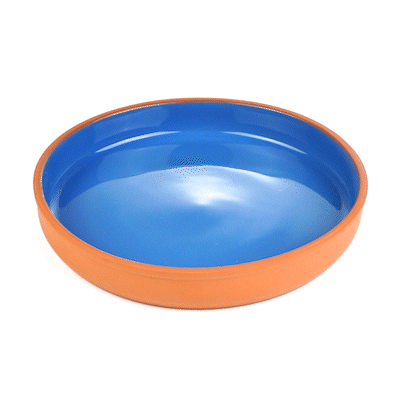 Terra Tek 34 oz Terracotta Cazuela Bowl - Blue Glazed Interior, Oven-Safe, Microwave-Safe - 9 1/4'' x 9 1/4'' x 1 1/2'' - 10 count box