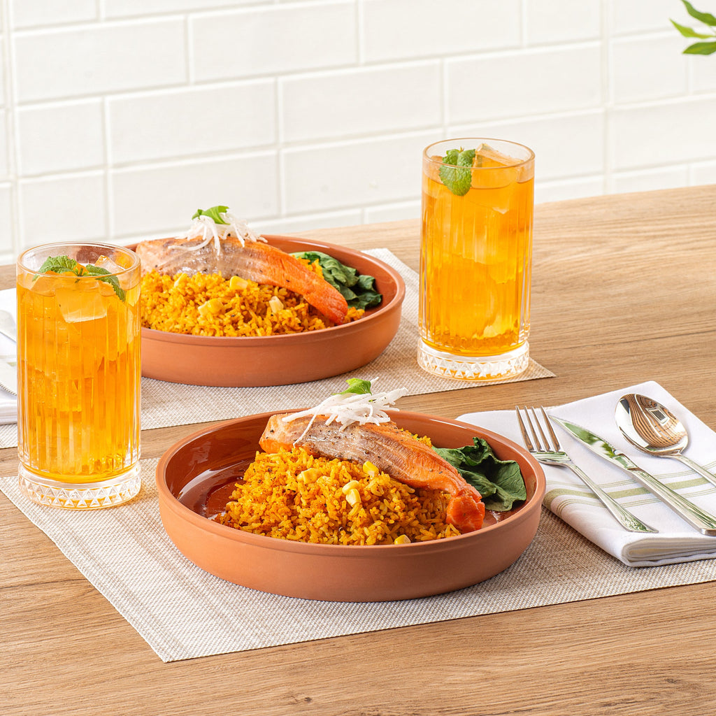 Terra Tek 34 oz Terracotta Cazuela Bowl - Brown Glazed Interior, Oven-Safe, Microwave-Safe - 9 1/4'' x 9 1/4'' x 1 1/2'' - 2 count box