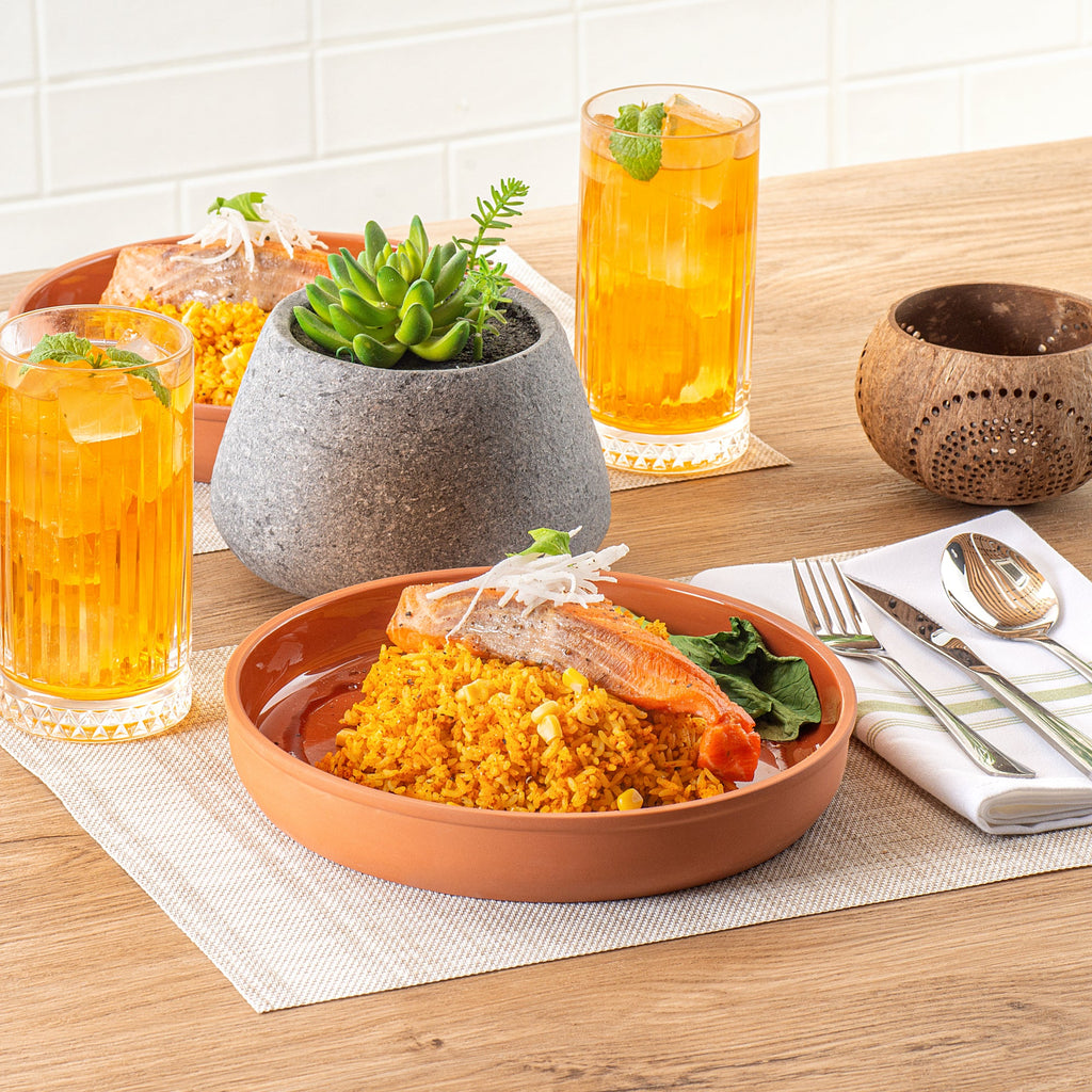 Terra Tek 34 oz Terracotta Cazuela Bowl - Brown Glazed Interior, Oven-Safe, Microwave-Safe - 9 1/4'' x 9 1/4'' x 1 1/2'' - 2 count box