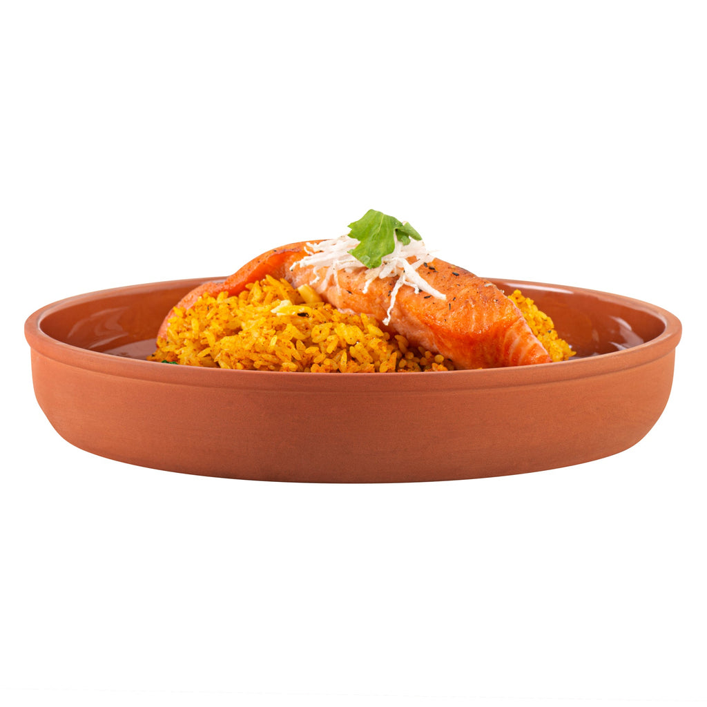Terra Tek 34 oz Terracotta Cazuela Bowl - Brown Glazed Interior, Oven-Safe, Microwave-Safe - 9 1/4'' x 9 1/4'' x 1 1/2'' - 10 count box