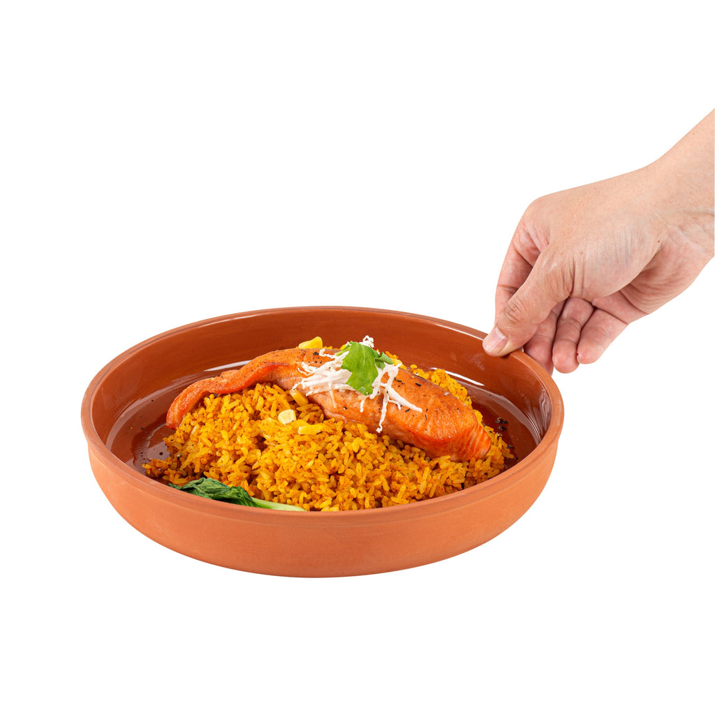 Terra Tek 34 oz Terracotta Cazuela Bowl - Brown Glazed Interior, Oven-Safe, Microwave-Safe - 9 1/4'' x 9 1/4'' x 1 1/2'' - 10 count box