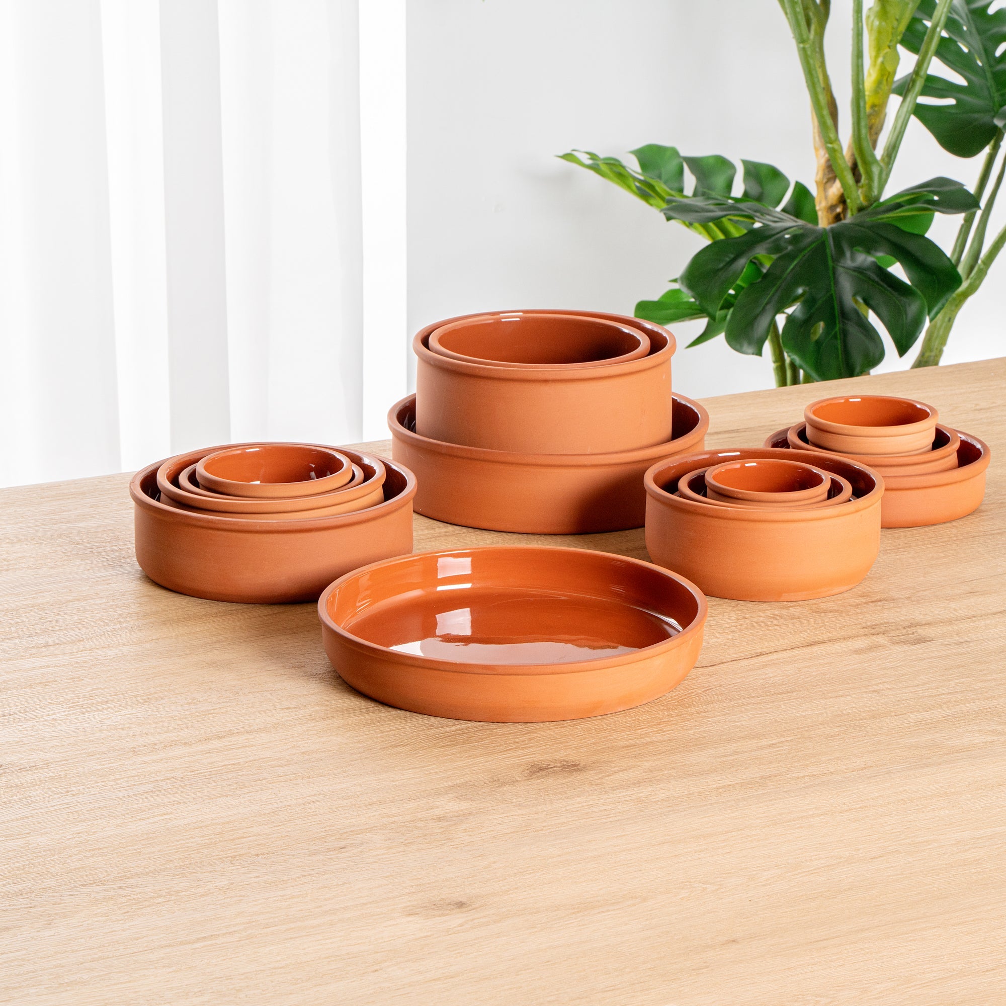 Terra Tek 34 oz Terracotta Cazuela Bowl - Brown Glazed Interior, Oven-Safe, Microwave-Safe - 9 1/4'' x 9 1/4'' x 1 1/2'' - 10 count box