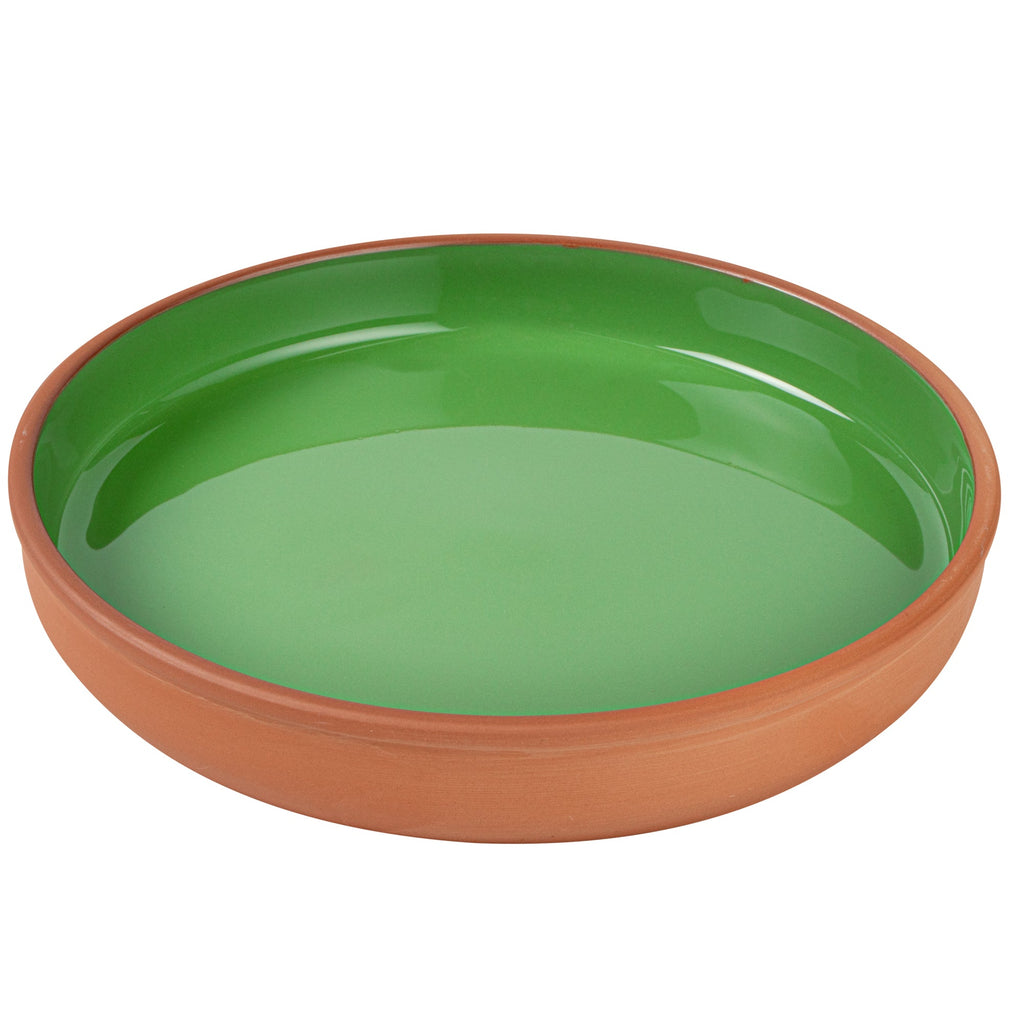 Terra Tek 34 oz Terracotta Cazuela Bowl - Green Glazed Interior, Oven-Safe, Microwave-Safe - 9 1/4'' x 9 1/4'' x 1 1/2'' - 2 count box