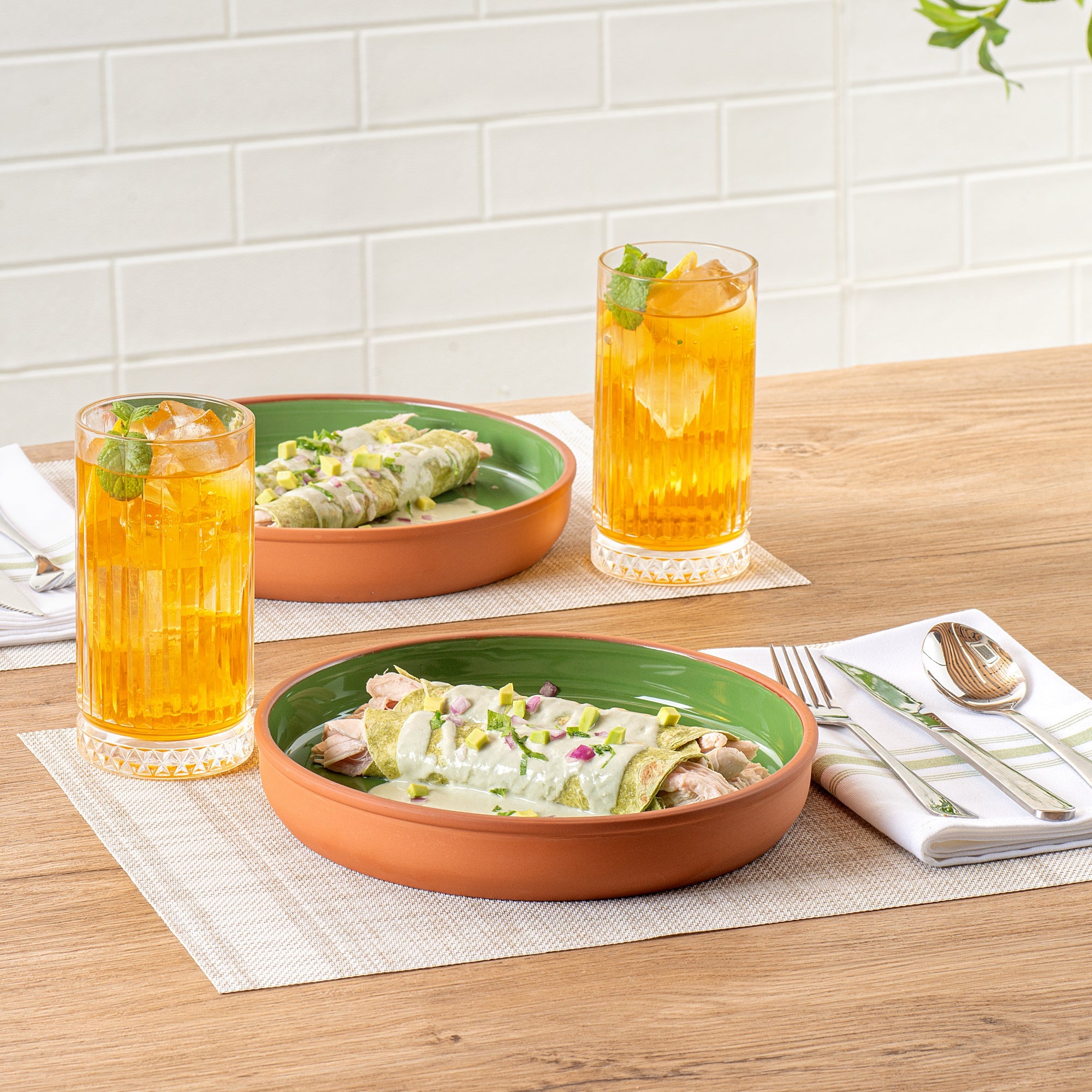 Terra Tek 34 oz Terracotta Cazuela Bowl - Green Glazed Interior, Oven-Safe, Microwave-Safe - 9 1/4'' x 9 1/4'' x 1 1/2'' - 2 count box