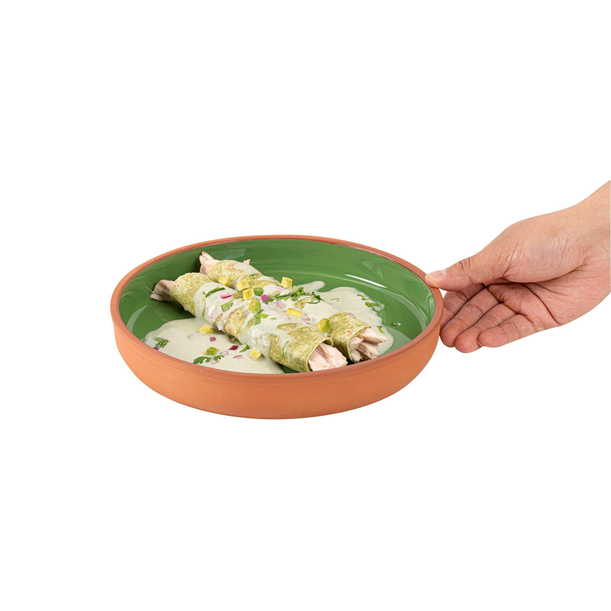 Terra Tek 34 oz Terracotta Cazuela Bowl - Green Glazed Interior, Oven-Safe, Microwave-Safe - 9 1/4'' x 9 1/4'' x 1 1/2'' - 2 count box