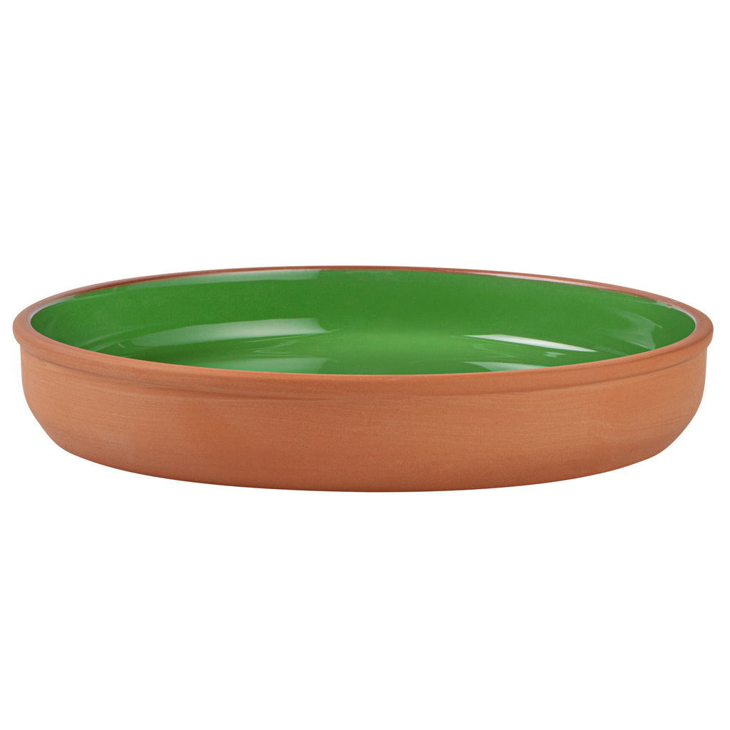 Terra Tek 34 oz Terracotta Cazuela Bowl - Green Glazed Interior, Oven-Safe, Microwave-Safe - 9 1/4'' x 9 1/4'' x 1 1/2'' - 2 count box