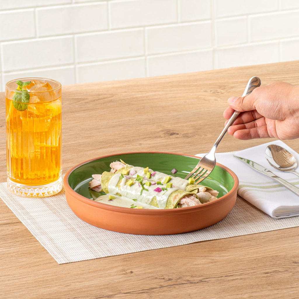Terra Tek 34 oz Terracotta Cazuela Bowl - Green Glazed Interior, Oven-Safe, Microwave-Safe - 9 1/4'' x 9 1/4'' x 1 1/2'' - 2 count box