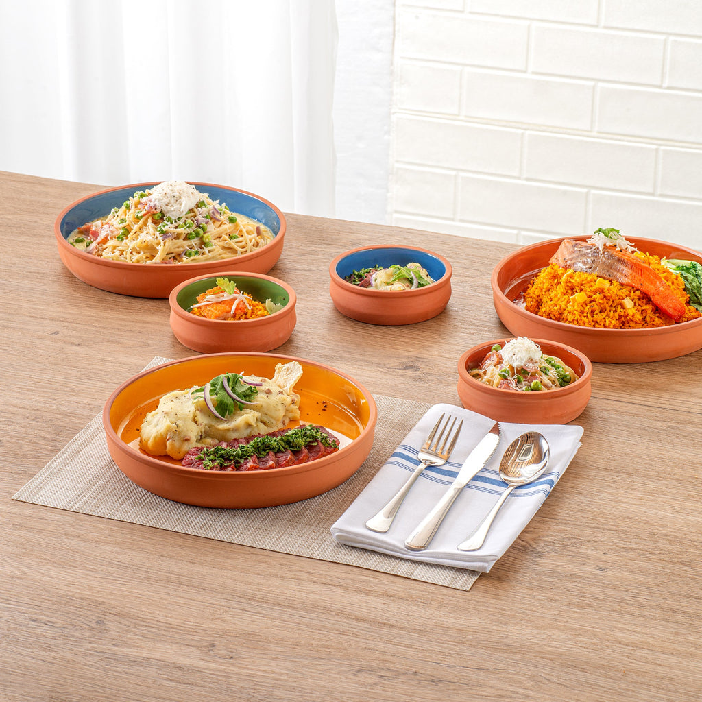 Terra Tek 34 oz Terracotta Cazuela Bowl - Yellow Glazed Interior, Oven-Safe, Microwave-Safe - 9 1/4'' x 9 1/4'' x 1 1/2'' - 2 count box