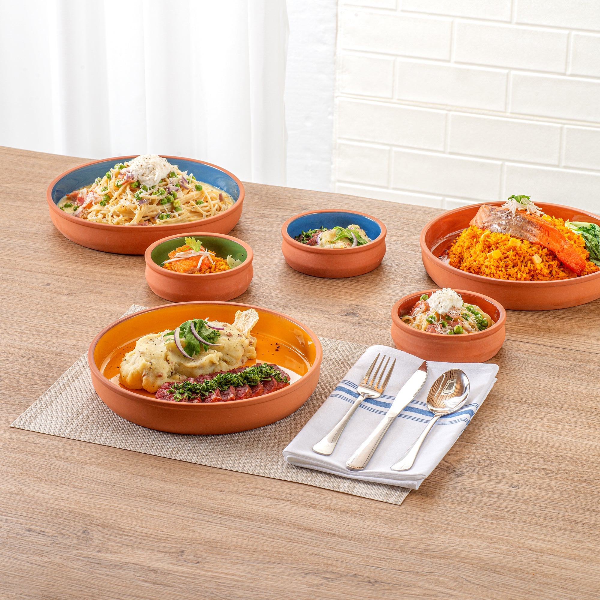 Terra Tek 34 oz Terracotta Cazuela Bowl - Yellow Glazed Interior, Oven-Safe, Microwave-Safe - 9 1/4'' x 9 1/4'' x 1 1/2'' - 2 count box