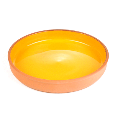 Terra Tek 34 oz Terracotta Cazuela Bowl - Yellow Glazed Interior, Oven-Safe, Microwave-Safe - 9 1/4'' x 9 1/4'' x 1 1/2'' - 10 count box
