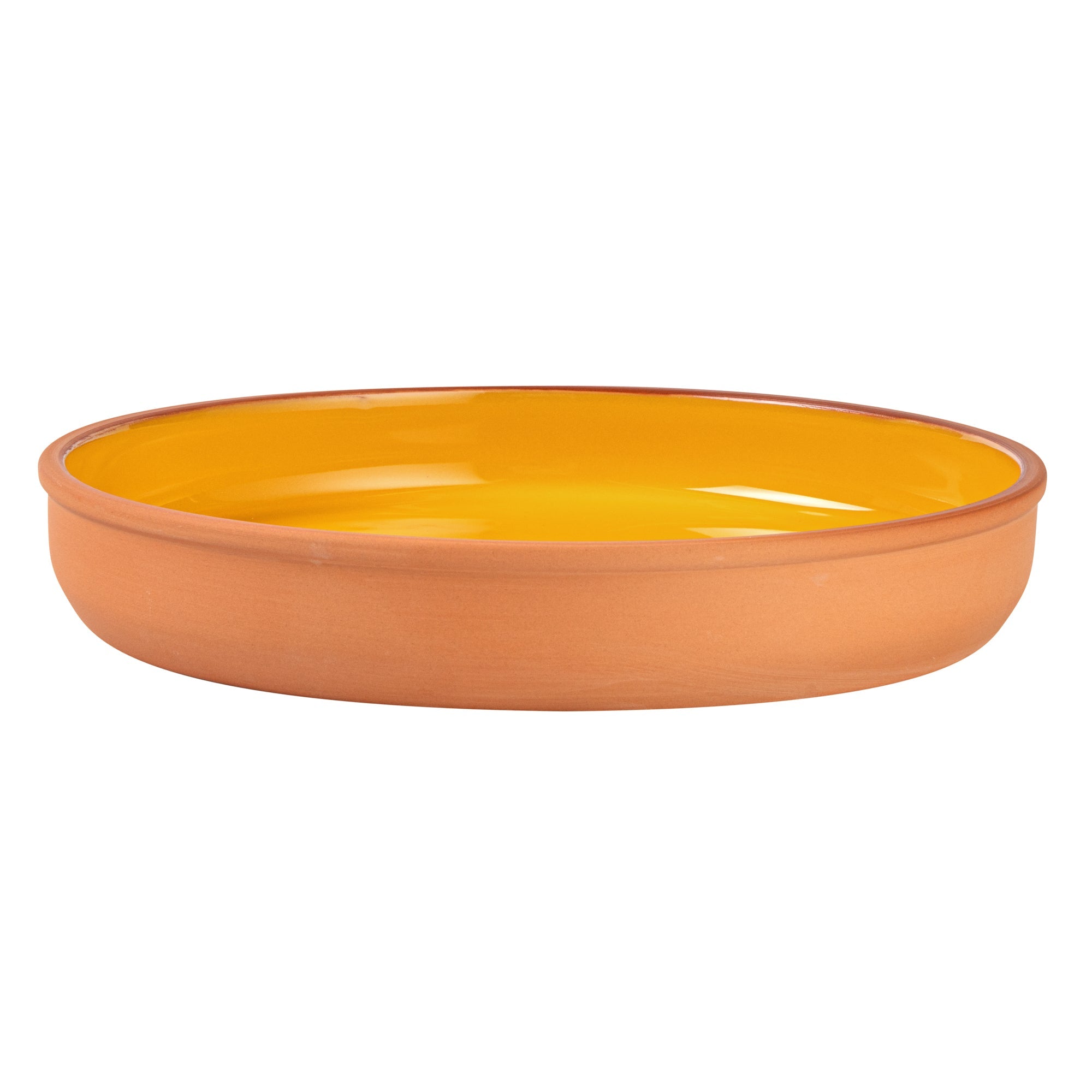 Terra Tek 34 oz Terracotta Cazuela Bowl - Yellow Glazed Interior, Oven-Safe, Microwave-Safe - 9 1/4'' x 9 1/4'' x 1 1/2'' - 10 count box