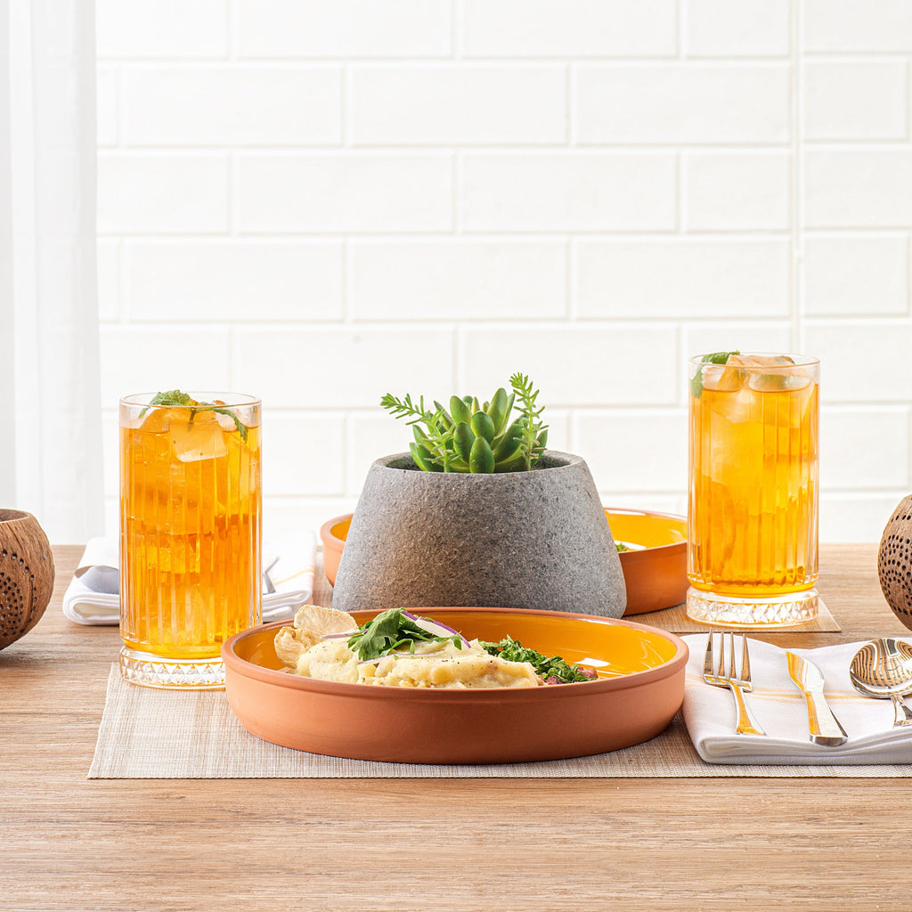 Terra Tek 34 oz Terracotta Cazuela Bowl - Yellow Glazed Interior, Oven-Safe, Microwave-Safe - 9 1/4'' x 9 1/4'' x 1 1/2'' - 10 count box