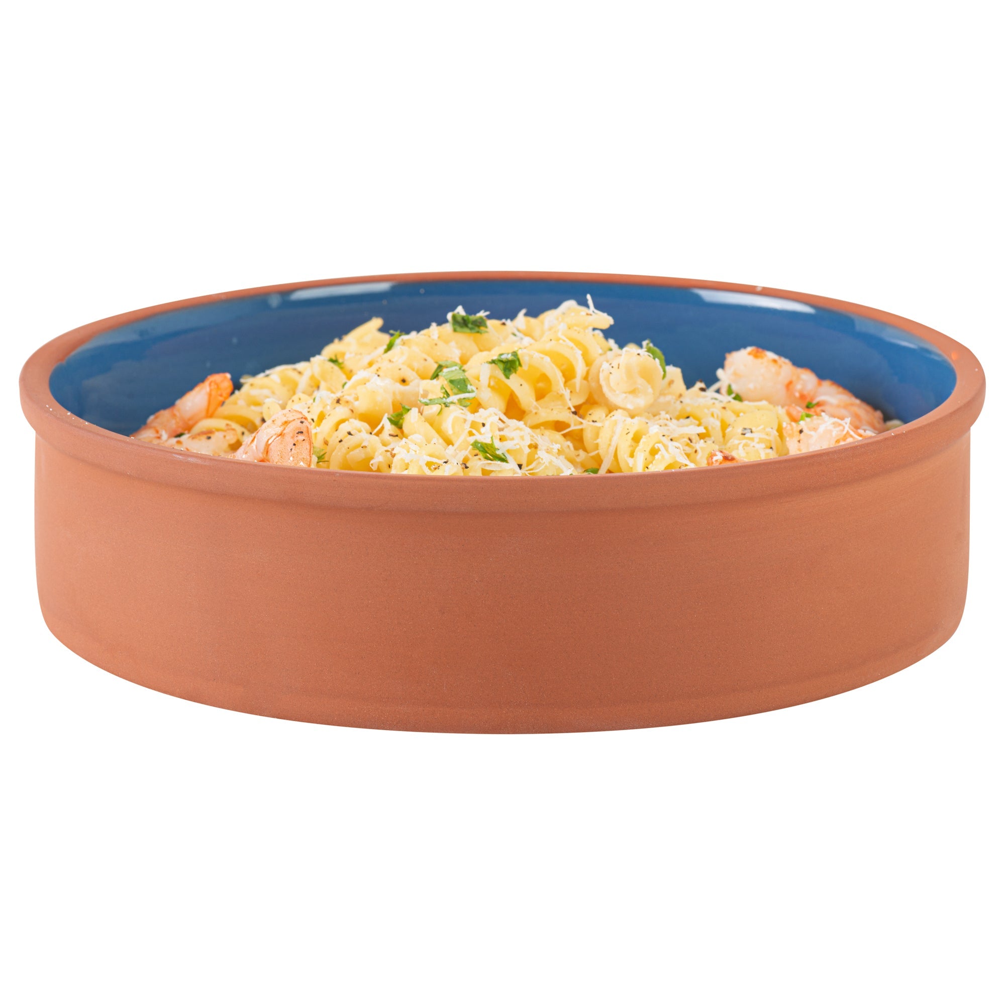 Terra Tek 51 oz Terracotta Cazuela Bowl - Blue Glazed Interior, Oven-Safe, Microwave-Safe - 9'' x 9'' x 2 1/4'' - 2 count box