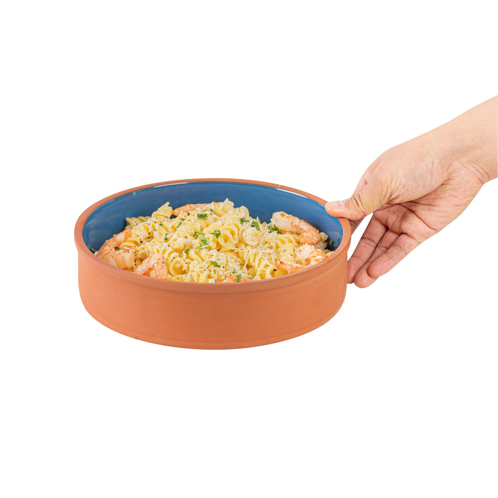 Terra Tek 51 oz Terracotta Cazuela Bowl - Blue Glazed Interior, Oven-Safe, Microwave-Safe - 9'' x 9'' x 2 1/4'' - 2 count box
