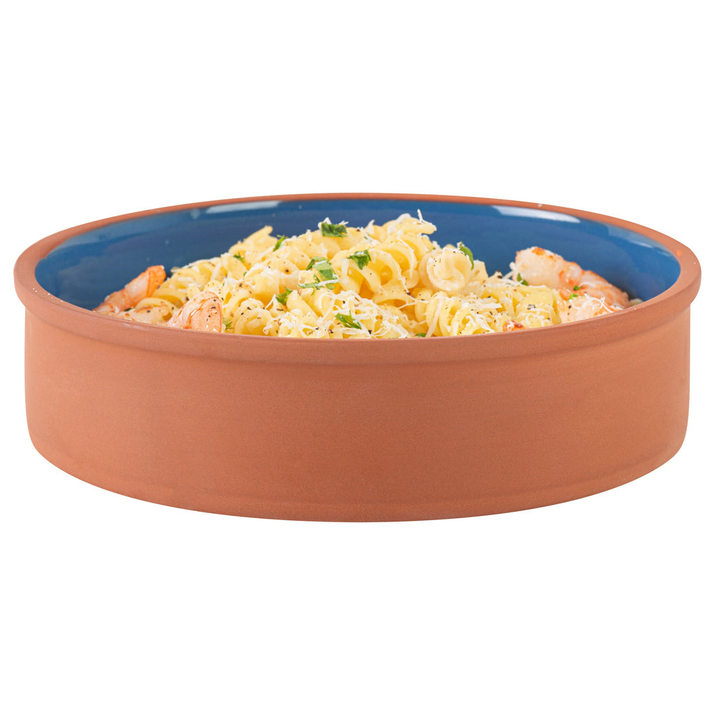 Terra Tek 51 oz Terracotta Cazuela Bowl - Blue Glazed Interior, Oven-Safe, Microwave-Safe - 9'' x 9'' x 2 1/4'' - 10 count box
