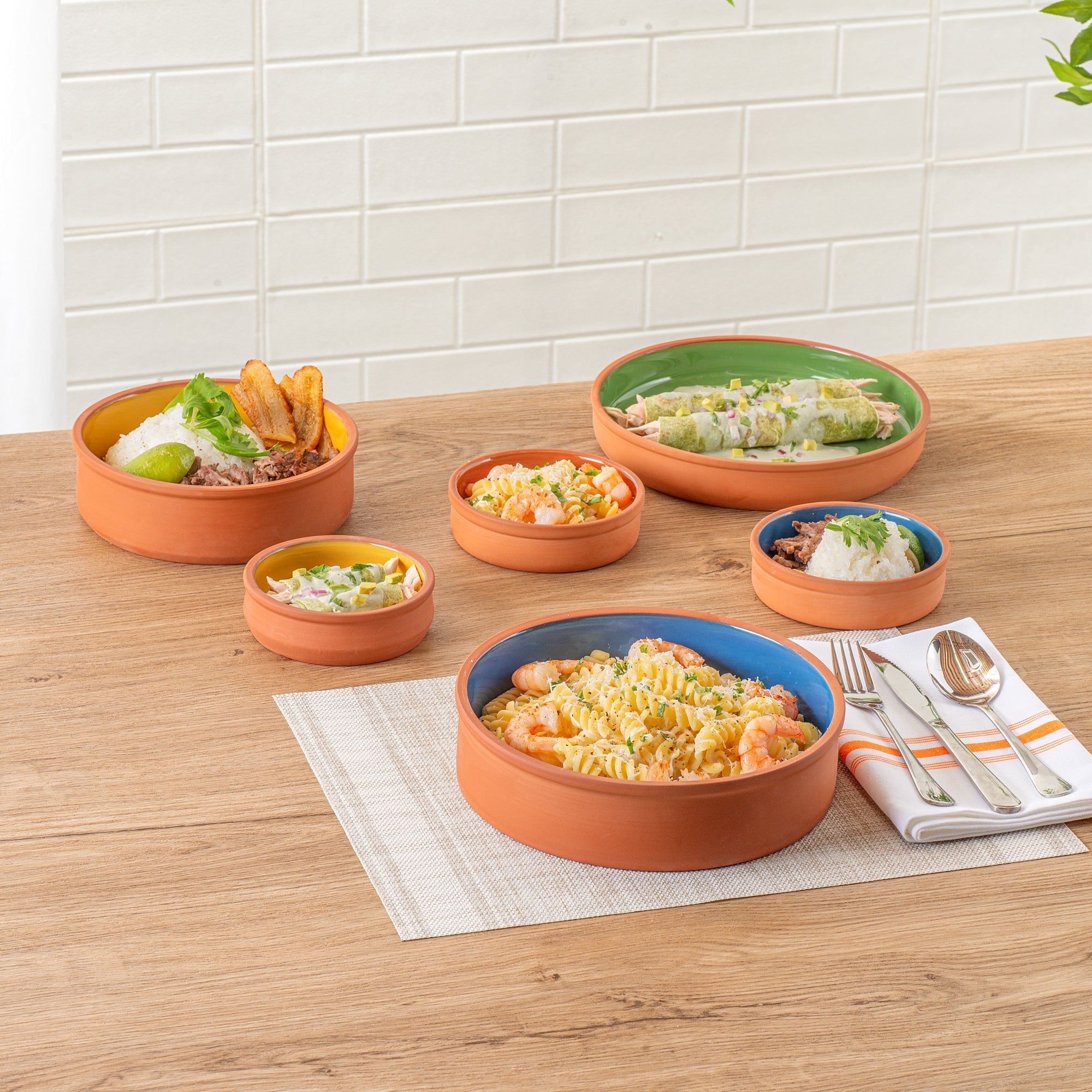 Terra Tek 51 oz Terracotta Cazuela Bowl - Blue Glazed Interior, Oven-Safe, Microwave-Safe - 9'' x 9'' x 2 1/4'' - 10 count box