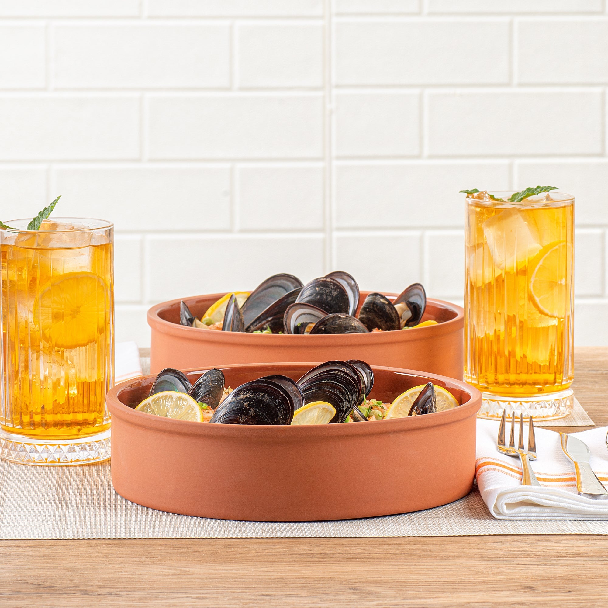 Terra Tek 51 oz Terracotta Cazuela Bowl - Brown Glazed Interior, Oven-Safe, Microwave-Safe - 9'' x 9'' x 2 1/4'' - 2 count box