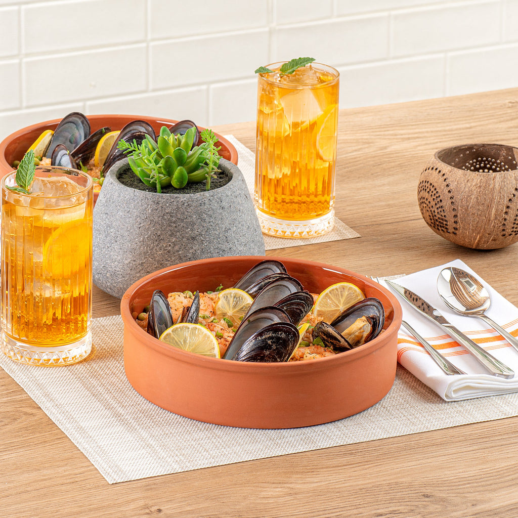 Terra Tek 51 oz Terracotta Cazuela Bowl - Brown Glazed Interior, Oven-Safe, Microwave-Safe - 9'' x 9'' x 2 1/4'' - 2 count box