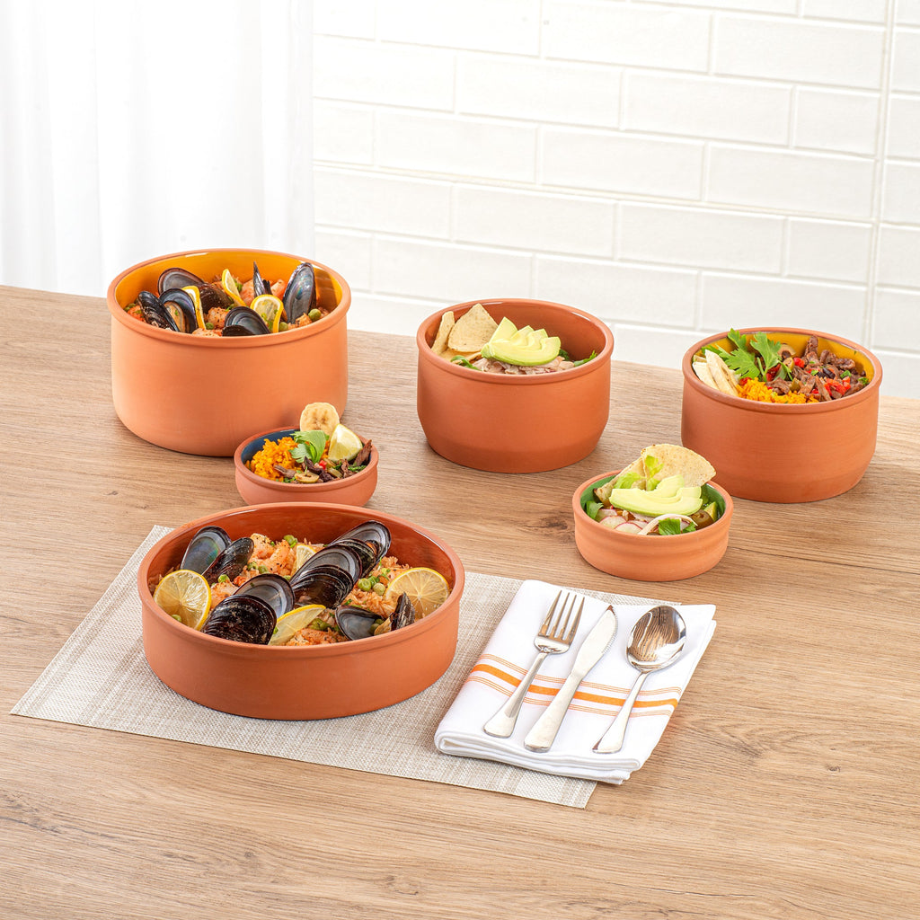 Terra Tek 51 oz Terracotta Cazuela Bowl - Brown Glazed Interior, Oven-Safe, Microwave-Safe - 9'' x 9'' x 2 1/4'' - 2 count box