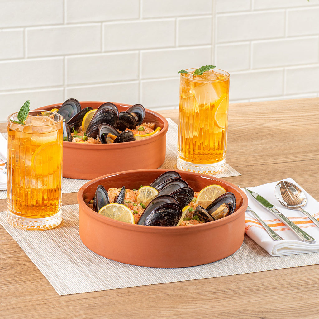 Terra Tek 51 oz Terracotta Cazuela Bowl - Brown Glazed Interior, Oven-Safe, Microwave-Safe - 9'' x 9'' x 2 1/4'' - 10 count box