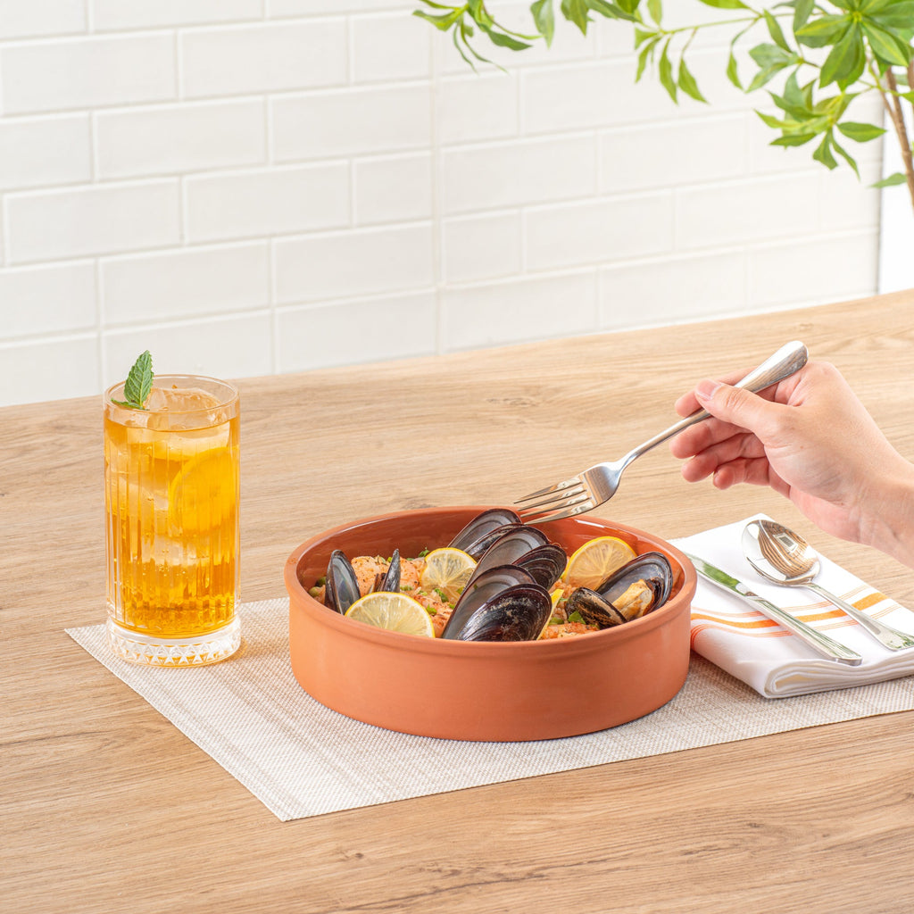 Terra Tek 51 oz Terracotta Cazuela Bowl - Brown Glazed Interior, Oven-Safe, Microwave-Safe - 9'' x 9'' x 2 1/4'' - 10 count box