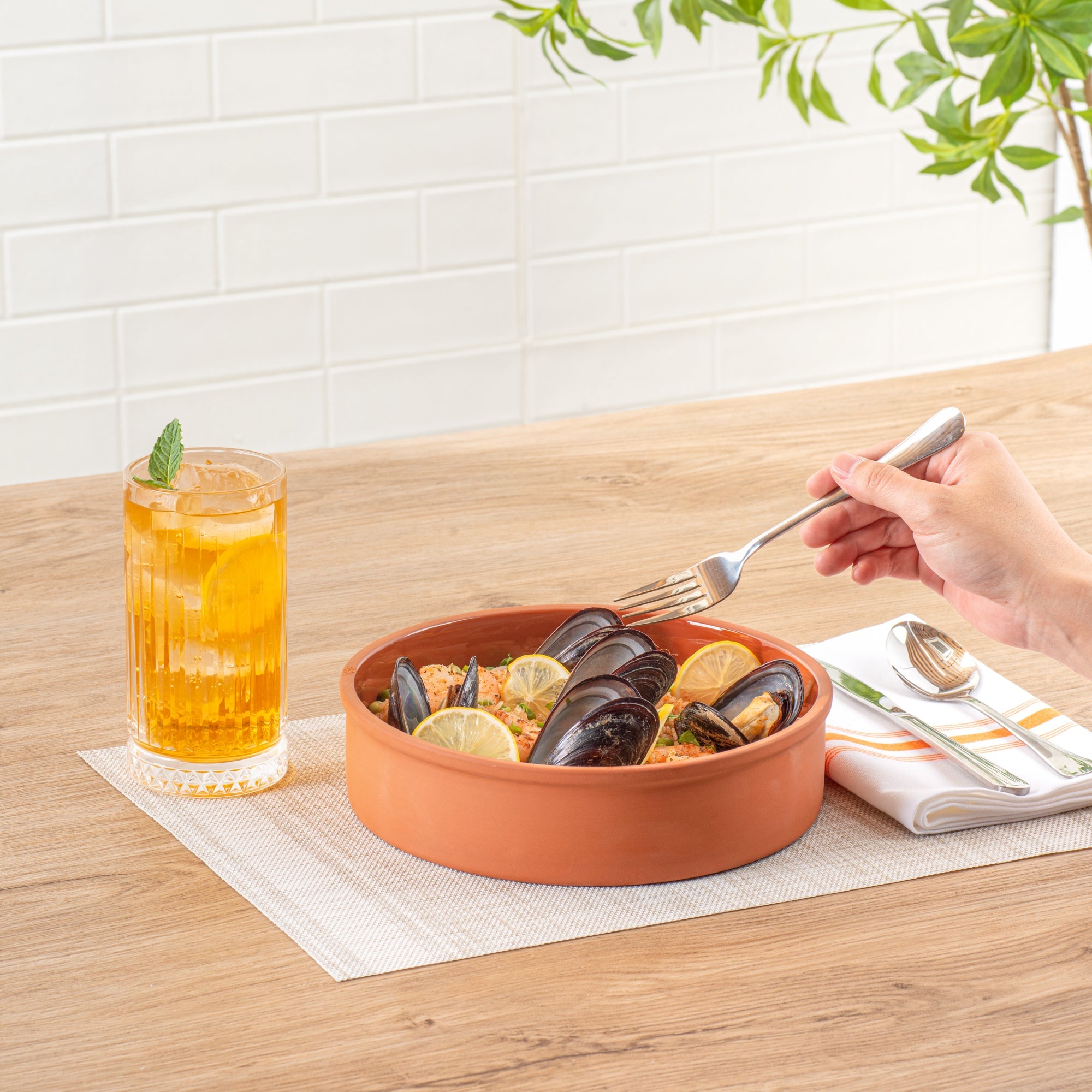 Terra Tek 51 oz Terracotta Cazuela Bowl - Brown Glazed Interior, Oven-Safe, Microwave-Safe - 9'' x 9'' x 2 1/4'' - 10 count box