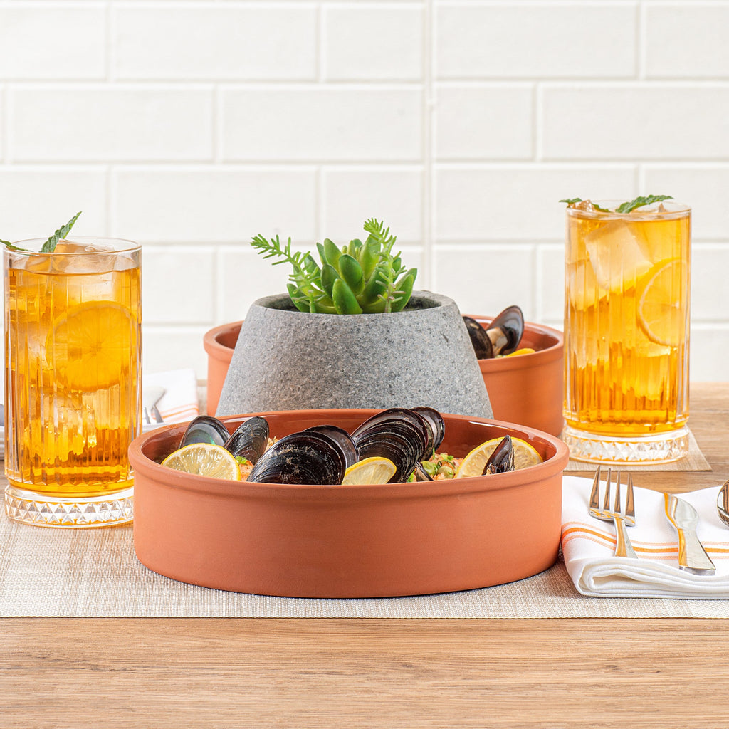 Terra Tek 51 oz Terracotta Cazuela Bowl - Brown Glazed Interior, Oven-Safe, Microwave-Safe - 9'' x 9'' x 2 1/4'' - 10 count box