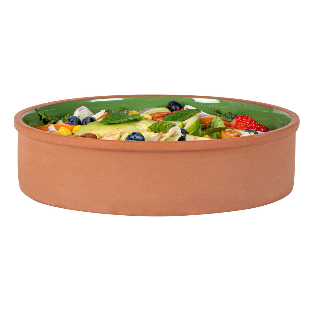 Terra Tek 51 oz Terracotta Cazuela Bowl - Green Glazed Interior, Oven-Safe, Microwave-Safe - 9'' x 9'' x 2 1/4'' - 2 count box