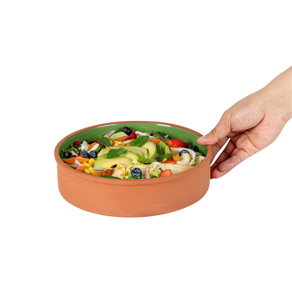 Terra Tek 51 oz Terracotta Cazuela Bowl - Green Glazed Interior, Oven-Safe, Microwave-Safe - 9'' x 9'' x 2 1/4'' - 10 count box