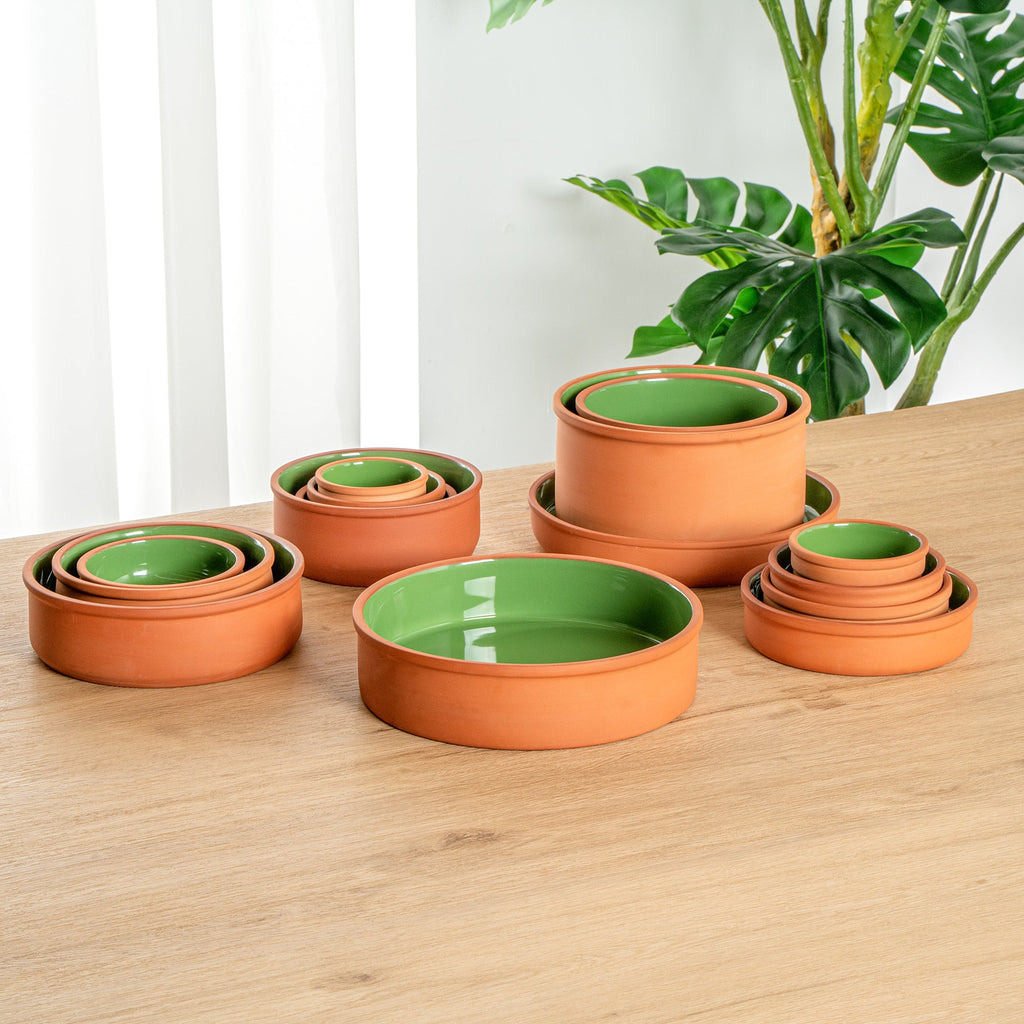 Terra Tek 51 oz Terracotta Cazuela Bowl - Green Glazed Interior, Oven-Safe, Microwave-Safe - 9'' x 9'' x 2 1/4'' - 10 count box